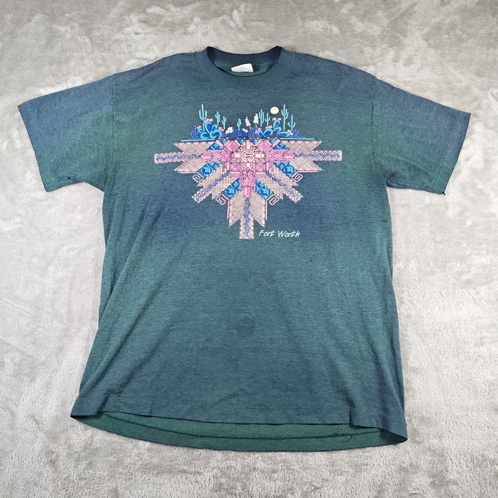 Vintage Forth Worth Shirt Men XL Aztec Southwestern Cactus Western Single Stitch